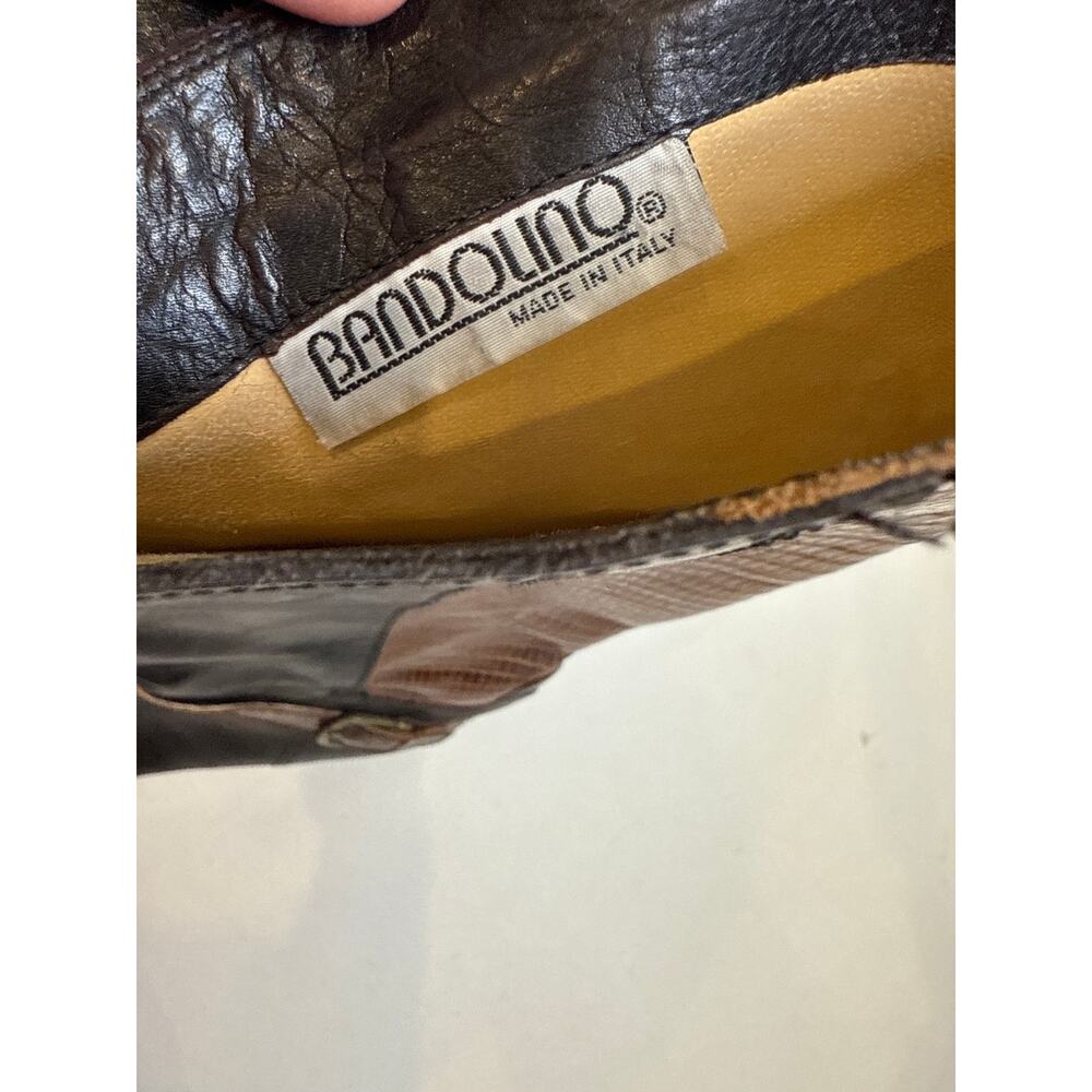 Bandolino Italian Mid Calf Leather Brown Black Boots Belt Reptile Texture Sz 8 - Picture 9 of 10